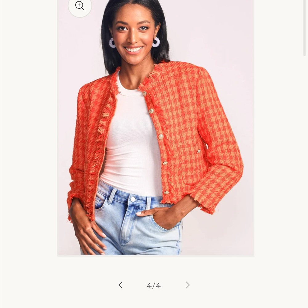 Pink Martini Orange Tweed Frayed Edge Cropped Blazer